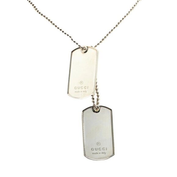 GUCCI Dog Tags Ball Chain Pendant Necklace 24" Silver 925 Auth w/Box #2552 - Picture 1 of 8